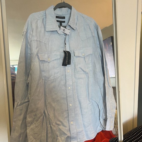 Banana Republic Linen Western Shirt, Light Blue, XL NWT - Picture 5 of 9